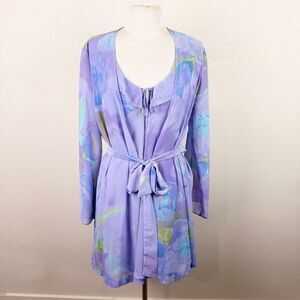 Y2K Vintage Purple Fairy Cottage Core Slip Dress PJs Robe Ruffle